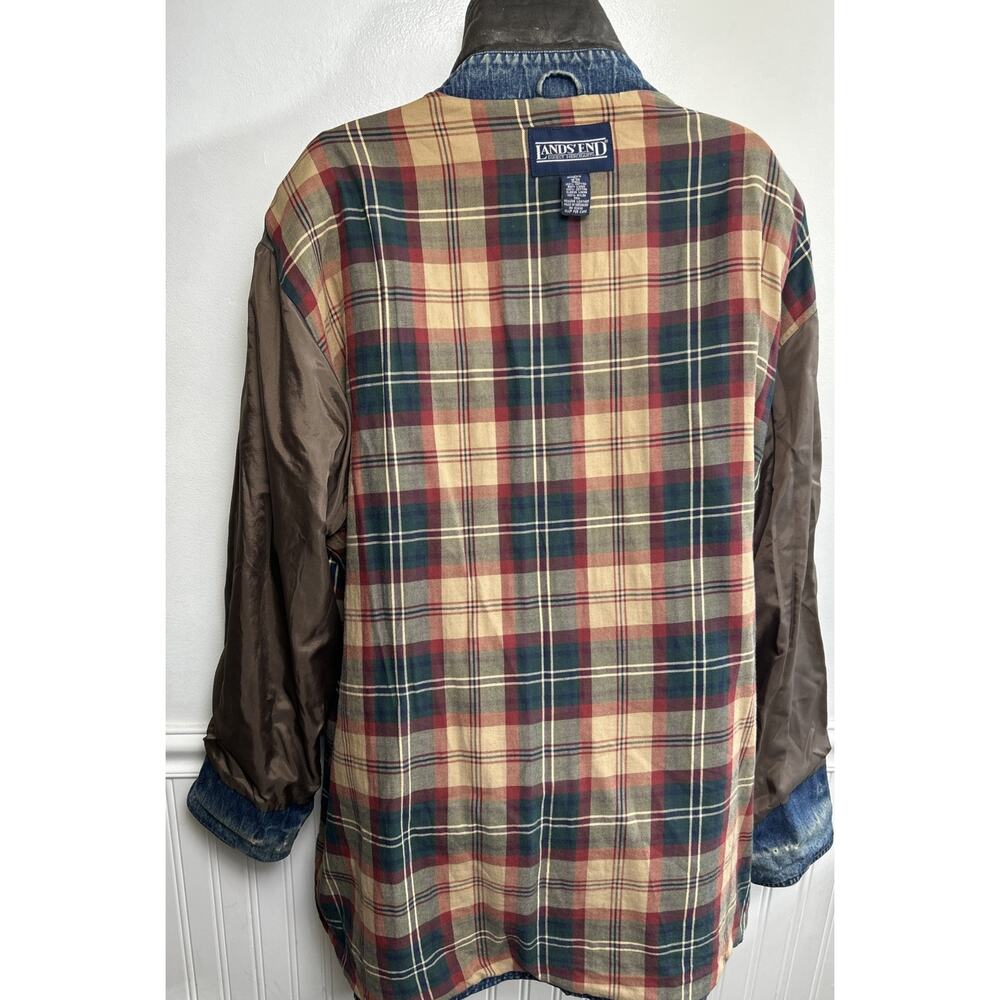Vintage Lands End Denim Chore Barn Coat Womens XL Leather Collar Jacket Lined - Picture 5 of 10